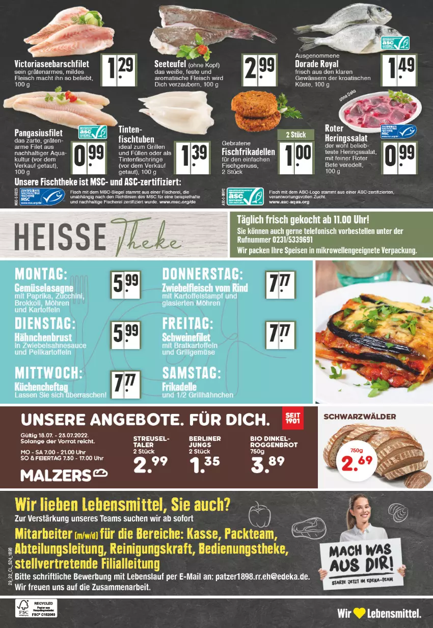 Aktueller Prospekt Edeka - Angebote der Woche - von 18.07 bis 23.07.2022 - strona 24 - produkty: Abtei, angebot, angebote, aqua, berliner, bio, brot, deka, dell, Dorade, dorade royal, eis, elle, ente, filet, fisch, fische, Fischer, fischtheke, fleisch, frikadellen, grill, hähnchenbrust, hering, Herings, ideal zum grillen, kartoffel, kartoffeln, kraft, lebensmittel, LG, mac, mit paprika, möhren, Pangasius, paprika, Reinigung, Ria, ring, sahne, salat, sauce, Schere, tee, telefon, Ti, Tintenfischringe, tisch, uhr, zwiebel