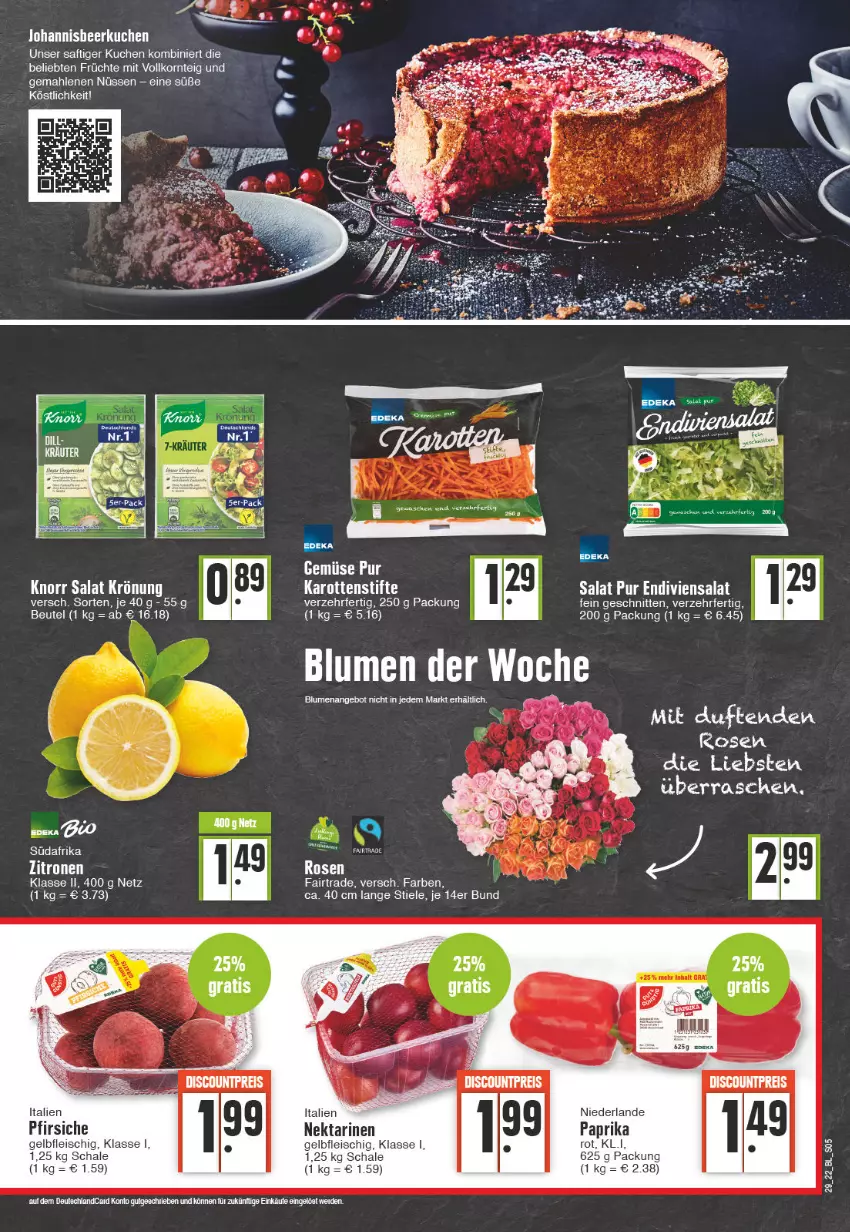 Aktueller Prospekt Edeka - Angebote der Woche - von 18.07 bis 23.07.2022 - strona 5 - produkty: angebot, beutel, bio, blume, blumen, deka, eis, ente, fleisch, früchte, karotten, knorr, kuchen, Nektar, nektarinen, paprika, pfirsich, pfirsiche, saft, salat, Schal, Schale, schnitten, stifte, tee, Ti