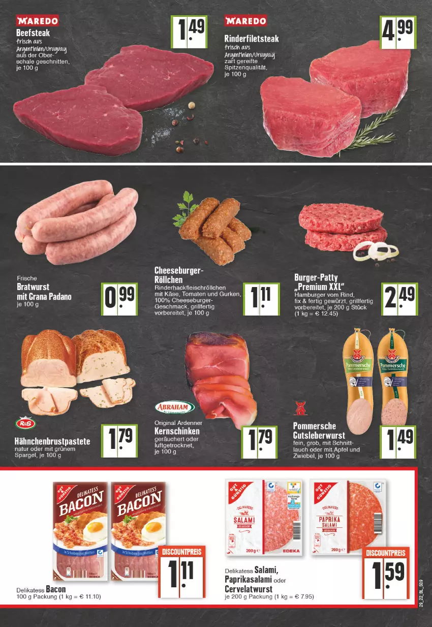 Aktueller Prospekt Edeka - Angebote der Woche - von 18.07 bis 23.07.2022 - strona 9 - produkty: apfel, bacon, beef, burger, eis, filet, filets, fleisch, gewürz, gin, grana, grana padano, grill, gurke, gurken, hackfleisch, hähnchenbrust, hamburger, Käse, mac, natur, padano, paprika, pastete, Rana, rind, rinder, rinderfilet, rinderhackfleisch, salami, Schal, Schale, schnitten, spargel, spitzenqualität, steak, tee, Ti, tomate, tomaten, wurst, zwiebel