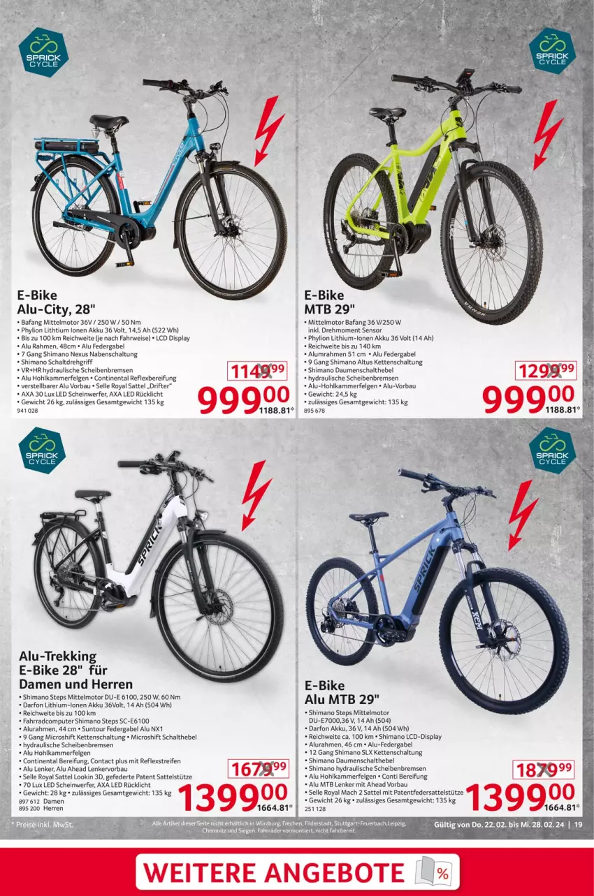 Aktueller Prospekt Selgros - Non Food - von 22.02 bis 28.02.2024 - strona 19 - produkty: akku, angebot, angebote, Bau, computer, E-Bike, eis, elle, Fahrrad, felgen, gabel, Kette, LG, lion, mac, nexus, pute, reifen, rücklicht, rwe, sattel, sattelstütze, Schal, shimano, Ti