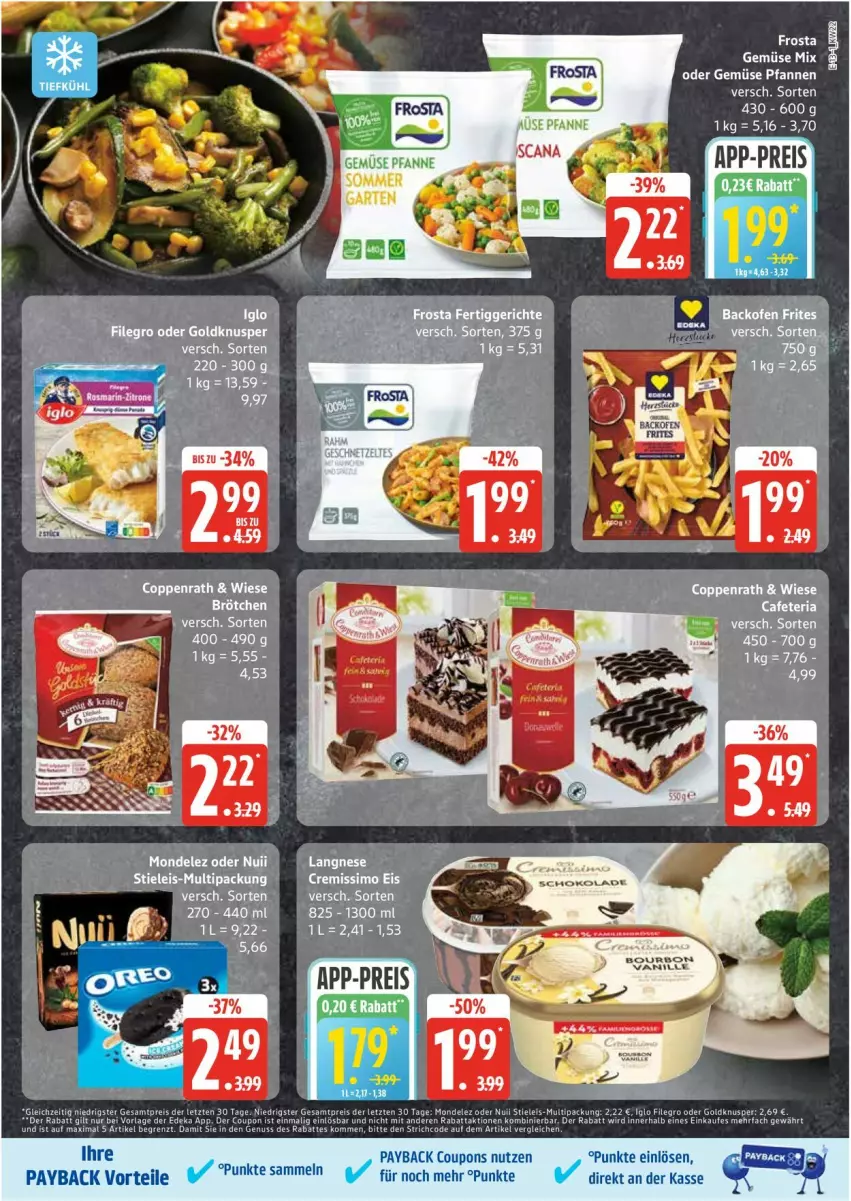 Aktueller Prospekt Edeka - Prospekte - von 26.05 bis 31.05.2025 - strona 13 - produkty: brötchen, coppenrath, coupon, coupons, cremissimo, eis, elle, ente, filegro, frosta, iglo, langnese, langnese cremissimo, mondelez, nuii, payback, reis, ritter, sim, stieleis, tee, Ti, ZTE