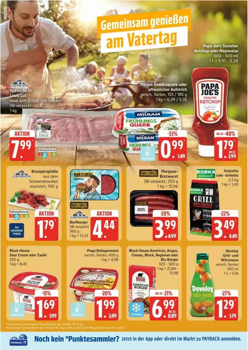 Aktueller Prospekt Edeka - Prospekte - von 26.05 bis 31.05.2025 - strona 2 - produkty: aufstrich, beef, bio, bratwurst, briketts, burger, develey, eis, fleisch, gewürz, gewürzquark, grill, Holz, ilag, ketchup, payback, Popp, quark, salat, sauce, schwein, schweine, schweinenacken, sour cream, tesa, tomate, tomaten, tomaten ketchup, wein, weine, wurst, würzsauce, Yo, zaziki