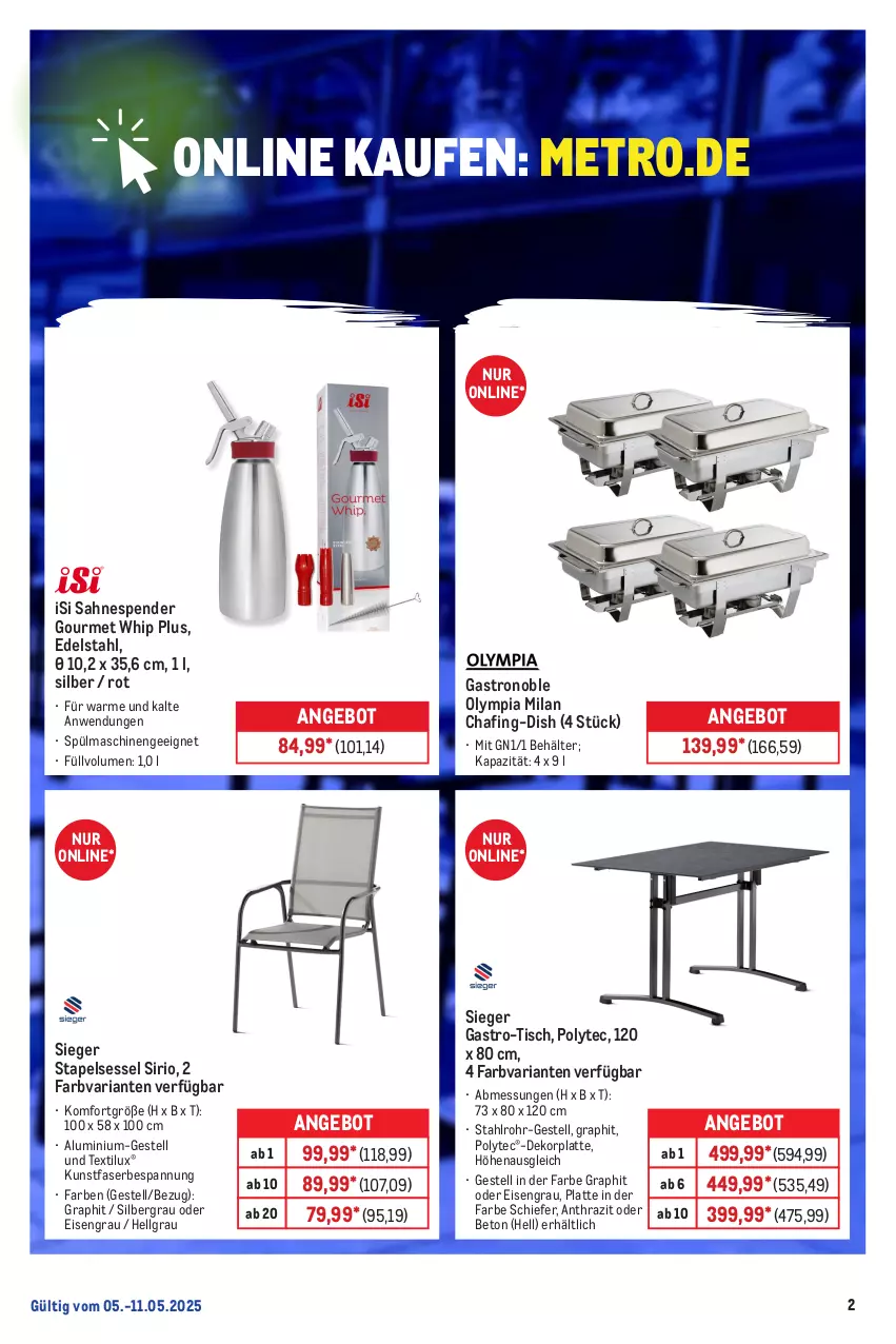Aktueller Prospekt Metro - Online: Wochen-Angebote - von 05.05 bis 11.05.2025 - strona 2 - produkty: angebot, Behälter, edelstahl, eis, latte, LG, Metro, Ria, sahne, sessel, spülmaschinen, stapelsessel, Ti, tisch