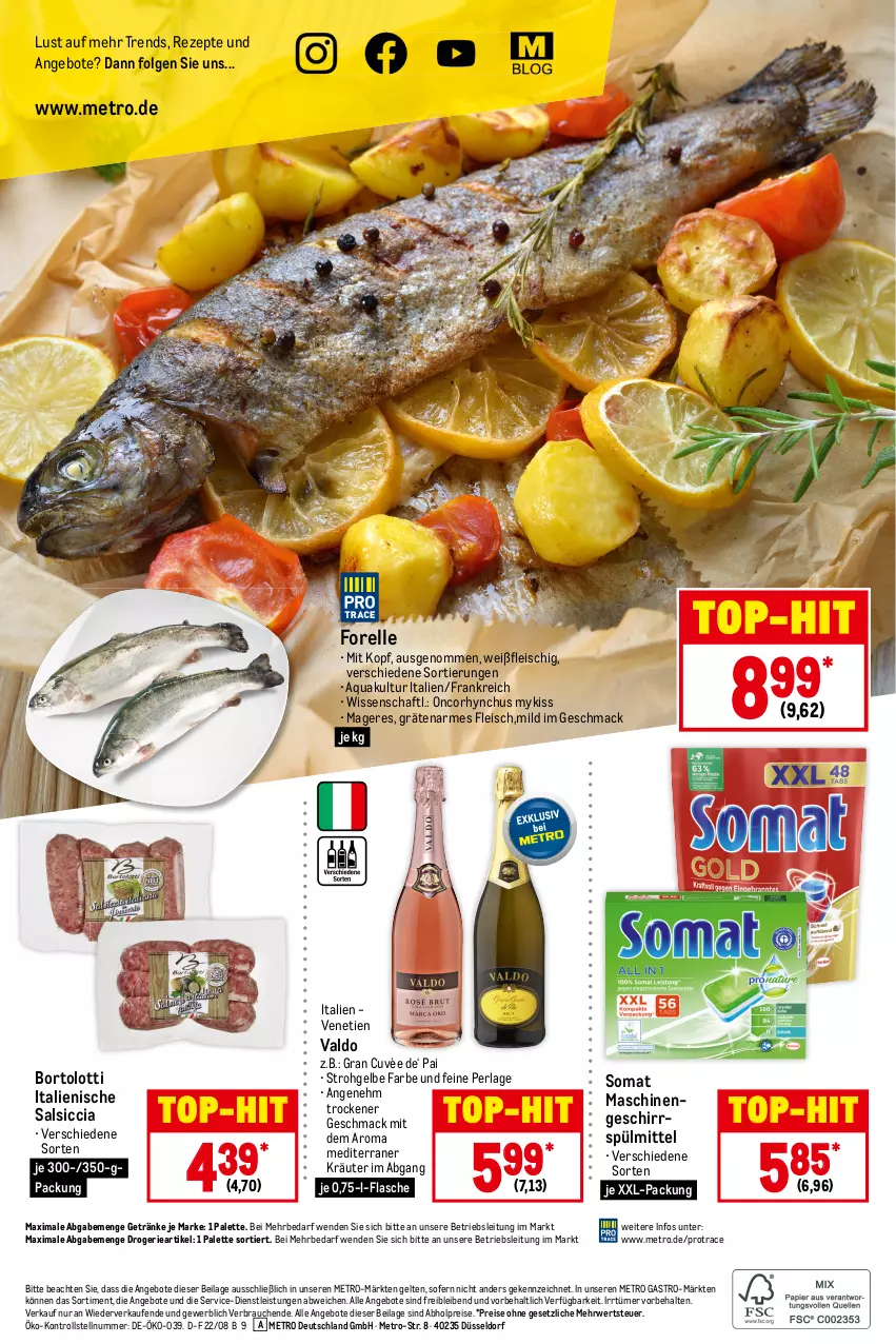 Aktueller Prospekt Metro - Food - von 11.08 bis 17.08.2022 - strona 20 - produkty: abholpreise, angebot, angebote, aqua, eis, elle, flasche, fleisch, forelle, geschirr, geschirrspülmittel, getränk, getränke, ilag, kräuter, LG, mac, Metro, metro gastro, Palette, perla, Rauch, reis, rel, rezept, rezepte, rwe, salsiccia, somat, spülmittel, Ti, top-hit, valdo, xxl-packung