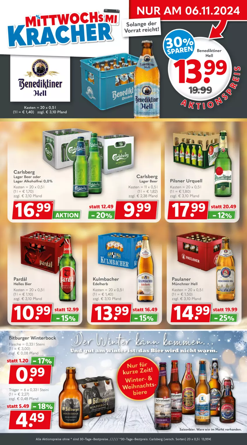 Aktueller Prospekt Getraenkeland - von 28.10 bis 09.11.2024 - strona 3 - produkty: aktionspreis, alkohol, Benediktiner, bestpreis, bestpreise, bier, bitburger, burger, carlsberg, eis, elle, flasche, Paula, paulaner, pils, pilsner, reis, Ti