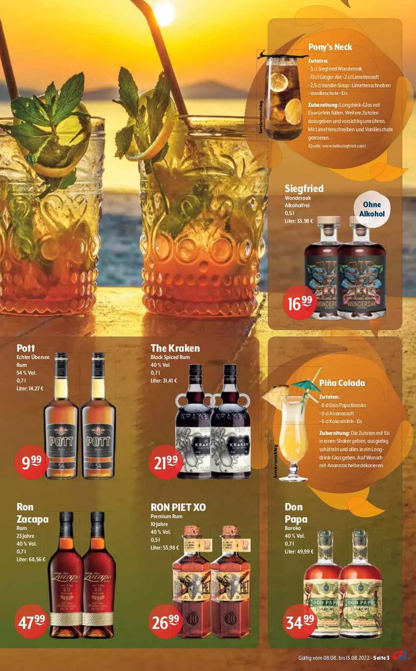 Aktueller Prospekt Getraenke Hoffmann - Prospekte - von 08.08 bis 13.08.2022 - strona 3 - produkty: alkohol, ananas, bermuda, bier, Cap, cocktail, cola, drink, eis, eiswürfel, elle, erde, garnier, gin, ginger, ginger ale, Havana Club, ingwer, kokos, kokosmilch, lack, limette, limetten, lion, Mett, metten, milch, nuss, ohne alkohol, rum, saft, shake, sirup, Ti, tuc, vanille, würfel, zucker