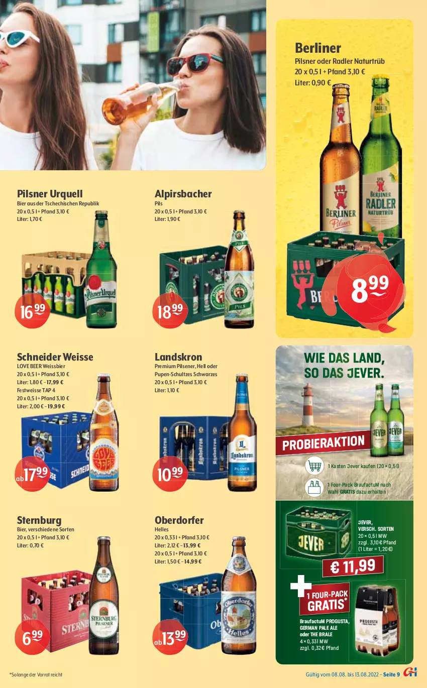 Aktueller Prospekt Getraenke Hoffmann - Prospekte - von 08.08 bis 13.08.2022 - strona 9 - produkty: alkohol, Alpirsbacher, berliner, bier, eis, elle, erdinger, Germ, grapefruit, gutschein, jever, LG, Lübzer, mac, natur, oder radler, pils, pilsener, pilsner, pilsner urquell, premium pils, radler, reis, Sport, Sternburg, Stiegl, Ti, weissbier, zitrone, ZTE