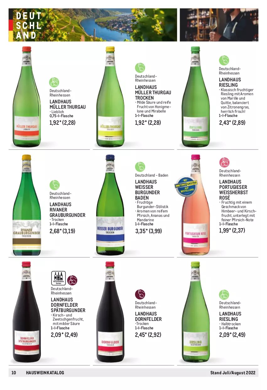 Aktueller Prospekt Metro - Hauswein - von 01.07 bis 31.08.2022 - strona 10 - produkty: ananas, Bad, Birnen, Blüte, brut, burgunder, champagne, champagner, crémant de loire, dornfelder, eis, elle, flasche, frucht, gallo, grauburgunder, himbeer, honig, honigmelone, kirsch, mac, mandarine, melone, merl, Müller, perla, pfirsich, riesling, Rivaner, rum, spätburgunder, Ti, wein, weine, zitrone, zitronen