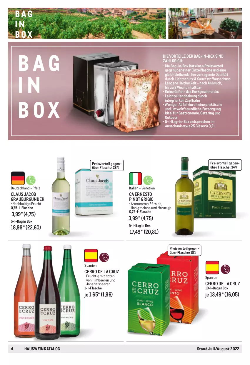 Aktueller Prospekt Metro - Hauswein - von 01.07 bis 31.08.2022 - strona 4 - produkty: auer, bag-in-box, beere, beeren, brombeere, brombeeren, burgunder, Casali, eis, ernesto, flasche, frucht, früchte, früchten, Gläser, grauburgunder, grill, grillo, himbeer, himbeere, himbeeren, honig, honigmelone, johannisbeere, Johannisbeeren, kirsch, kirsche, kirschen, mac, magnum, maracuja, melone, monte, Montepulciano, nero, pfirsich, Pinot, pinot grigio, preisvorteil, primitivo, Rauch, reis, ring, rosato, Ti, tisch, wein