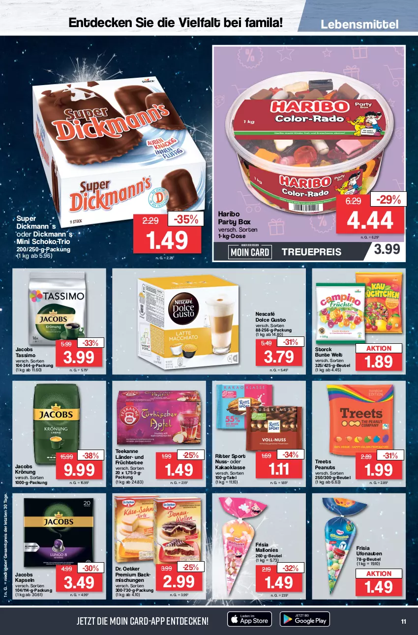 Aktueller Prospekt Famila - Prospekte - von 27.12 bis 30.12.2023 - strona 11 - produkty: backmischung, Backmischungen, beutel, decke, dolce gusto, Dr. Oetker, eis, früchte, Früchtetee, haribo, jacobs, jacobs krönung, jacobs tassimo, kakao, lebensmittel, Nescafé, nuss, reis, ritter, ritter sport, schoko, sim, Sport, storck, tassimo, tee, teekanne, Ti, ZTE