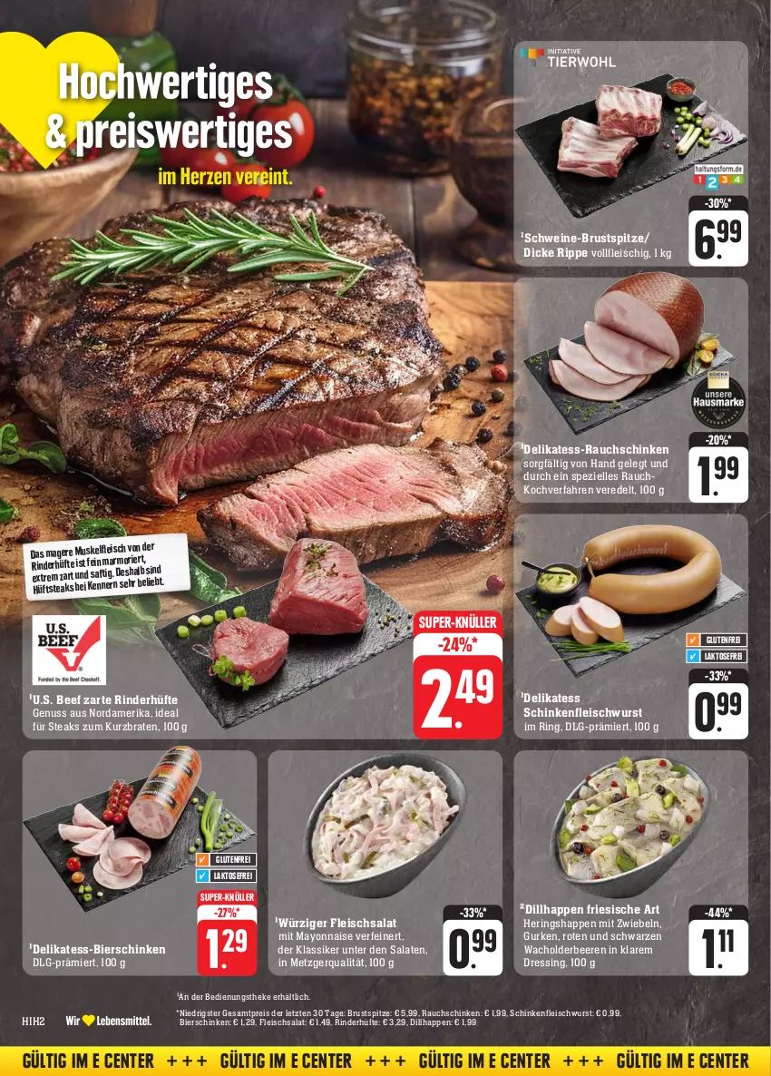 Aktueller Prospekt Edeka - Angebote der Woche - von 09.10 bis 14.10.2023 - strona 30 - produkty: beef, beere, beeren, bier, bierschinken, braten, dressing, eis, elle, ente, fleisch, fleischsalat, fleischwurst, gurke, gurken, hering, Herings, Heringshappen, LG, mayonnaise, mit zwiebeln, nuss, Rauch, reis, rind, rinder, Rinderhüfte, ring, saft, salat, salate, schinken, schinkenfleischwurst, schwein, schweine, Spezi, steak, steaks, super-knüller, Ti, wein, weine, wurst, Yo, ZTE, zwiebel, zwiebeln