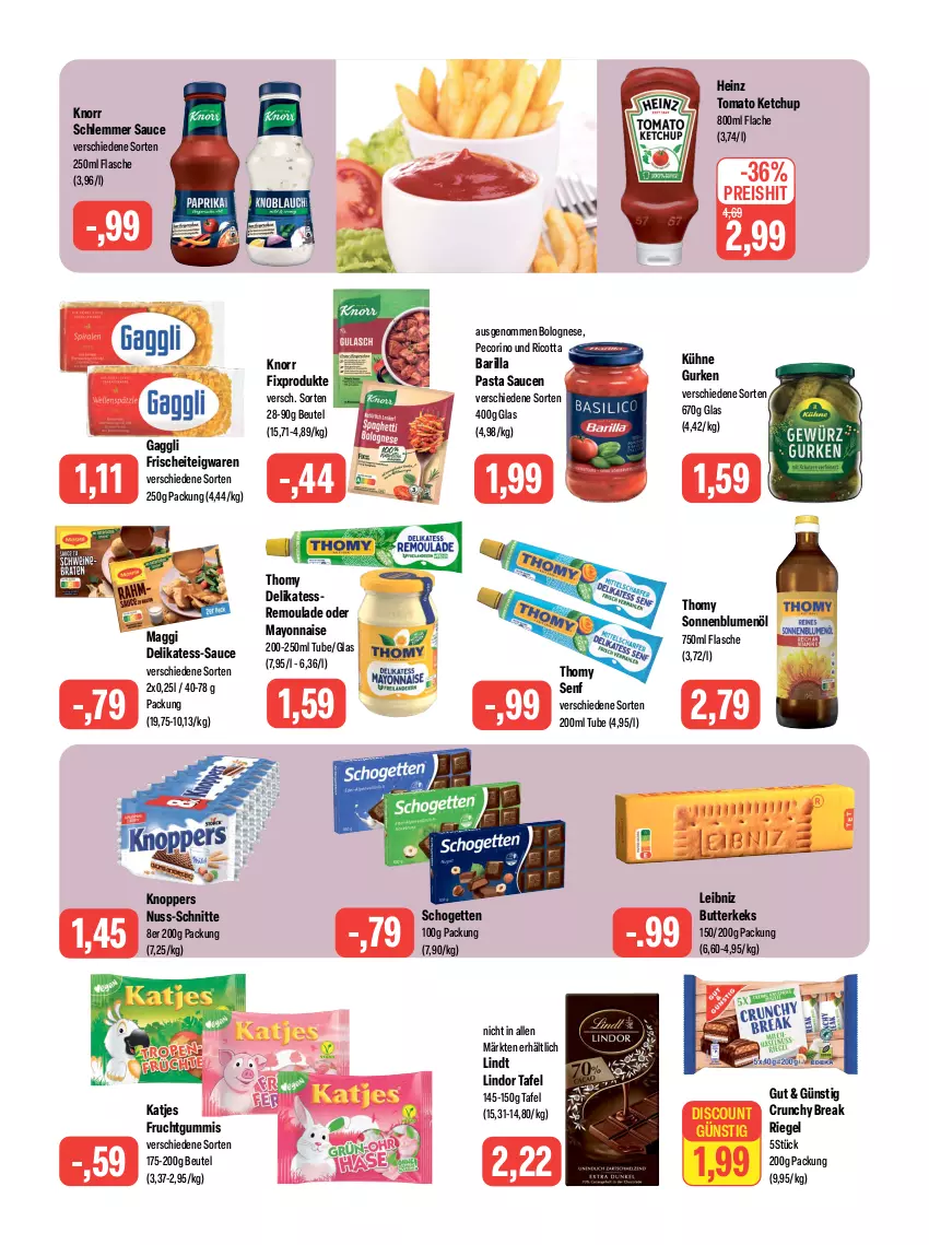 Aktueller Prospekt Feneberg - Prospekte - von 30.11 bis 02.12.2023 - strona 9 - produkty: barilla, beutel, blume, blumen, blumenöl, bolognese, butter, butterkeks, discount, eis, flasche, frucht, fruchtgummi, fruchtgummis, gaggli, gurke, gurken, heinz, katjes, keks, ketchup, knoppers, knorr, knorr fix, Kühne, leibniz, lindor, lindt, maggi, mayonnaise, nuss, pasta, Pasta Sauce, Pecorino, reis, remoulade, ricotta, riegel, sauce, saucen, schogetten, senf, sonnenblume, sonnenblumen, sonnenblumenöl, teigwaren, thomy, Ti, tomato ketchup, Yo