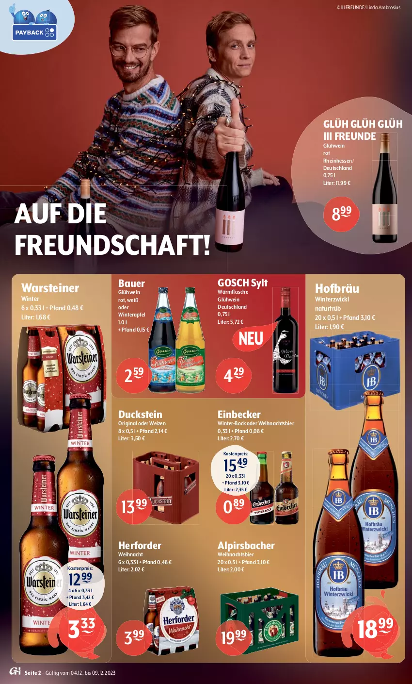 Aktueller Prospekt Getraenke Hoffmann - Prospekte - von 04.12 bis 09.12.2023 - strona 2 - produkty: alkohol, Alpirsbacher, apfel, auer, bacardi, bag-in-box, Bau, Bauer, bier, brut, champagne, champagner, coca-cola, cola, Duck, eis, elle, ente, fever-tree, flasche, gin, Glühwein, Happy Day, haselnuss, jahrgangssekt, kräuter, krombache, krombacher, malz, Mio Mio, mumm, natur, nuss, orange, Pinot, pinot grigio, pircher, Proviant, raspberry, reis, rel, rum, sekt, Spezi, steiner, tee, Ti, vita, vitamalz, volvic, warsteiner, wein, WICK, Williams Birne