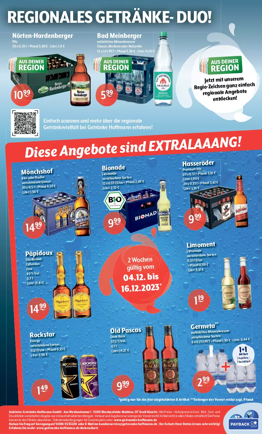 Aktueller Prospekt Getraenke Hoffmann - Prospekte - von 04.12 bis 09.12.2023 - strona 8 - produkty: abholpreise, Alwa, angebot, angebote, Bad, Berger, bier, bio, bionade, decke, eis, elle, Germ, getränk, getränke, gewinnspiel, limo, limonade, mineralwasser, Mineralwasser Classic, natur, natürliches mineralwasser, obst, Obstbrand, pils, premium pils, reis, rel, Rockstar, rum, Spiele, Ti, wasser