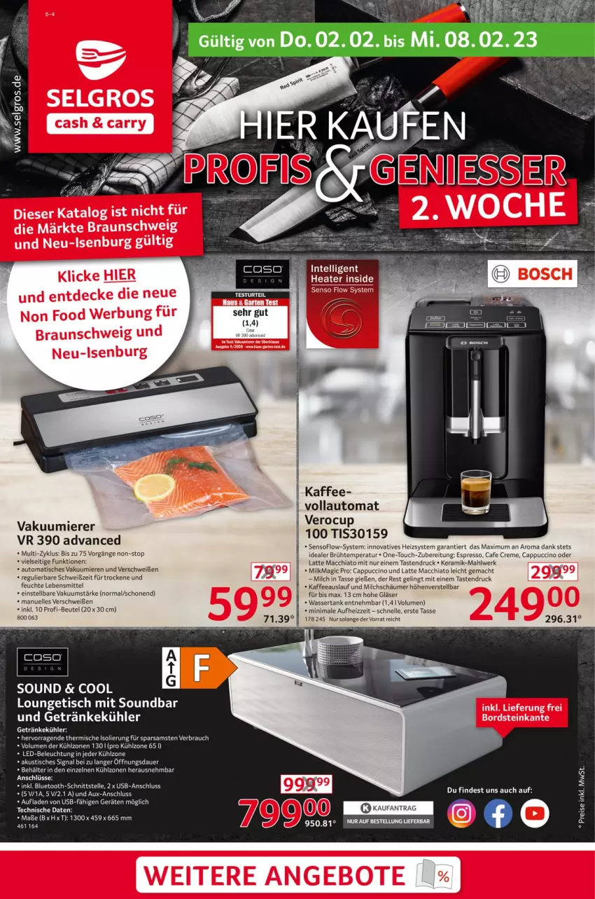 Aktueller Prospekt Selgros - Nonfood - von 02.02 bis 08.02.2023 - strona 1 - produkty: ACC, angebot, angebote, arla, auer, auto, beleuchtung, beutel, braun, Cap, cappuccino, chia, cin, creme, decke, eier, eis, elle, espresso, Garten, getränk, getränke, Gläser, kaffee, latte, latte macchiato, lebensmittel, led-beleuchtung, mac, macchiato, milch, Rauch, reis, Signal, soundbar, tasse, tee, Ti, tisch, usb, Vakuumierer, wasser, wassertank