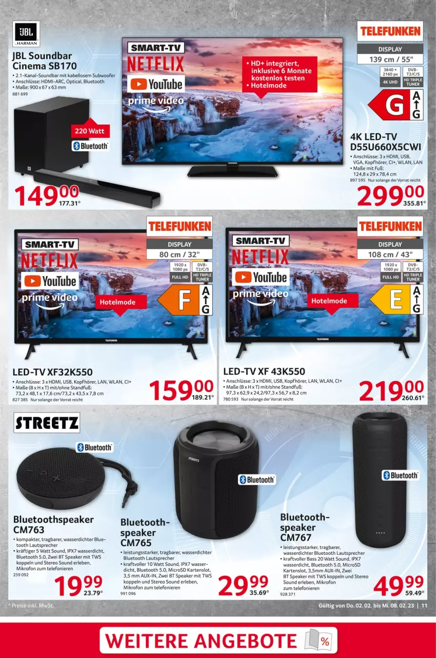 Aktueller Prospekt Selgros - Nonfood - von 02.02 bis 08.02.2023 - strona 11 - produkty: cin, deo, dip, dvb, eis, harman, HDMI, jbl, kopfhörer, kraft, lautsprecher, microsd, soundbar, Subwoofer, telefon, Ti, tuner, usb, wasser, Yo