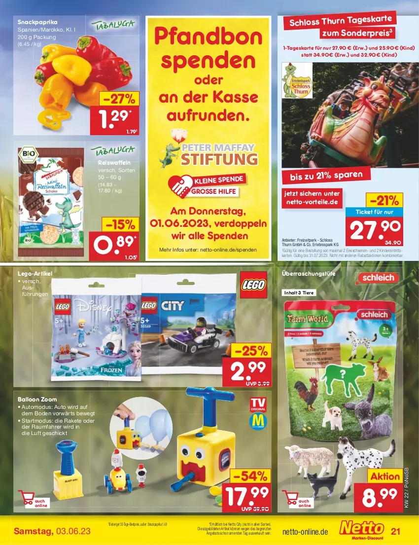 Aktueller Prospekt Netto Marken-Discount - Filial-Angebote - von 30.05 bis 03.06.2023 - strona 21 - produkty: angebot, auto, ball, bestpreis, eis, eiswaffeln, Kinder, leine, paprika, reis, Reiswaffeln, snack, Ti, Tiere, Tüte, waffeln, ZTE