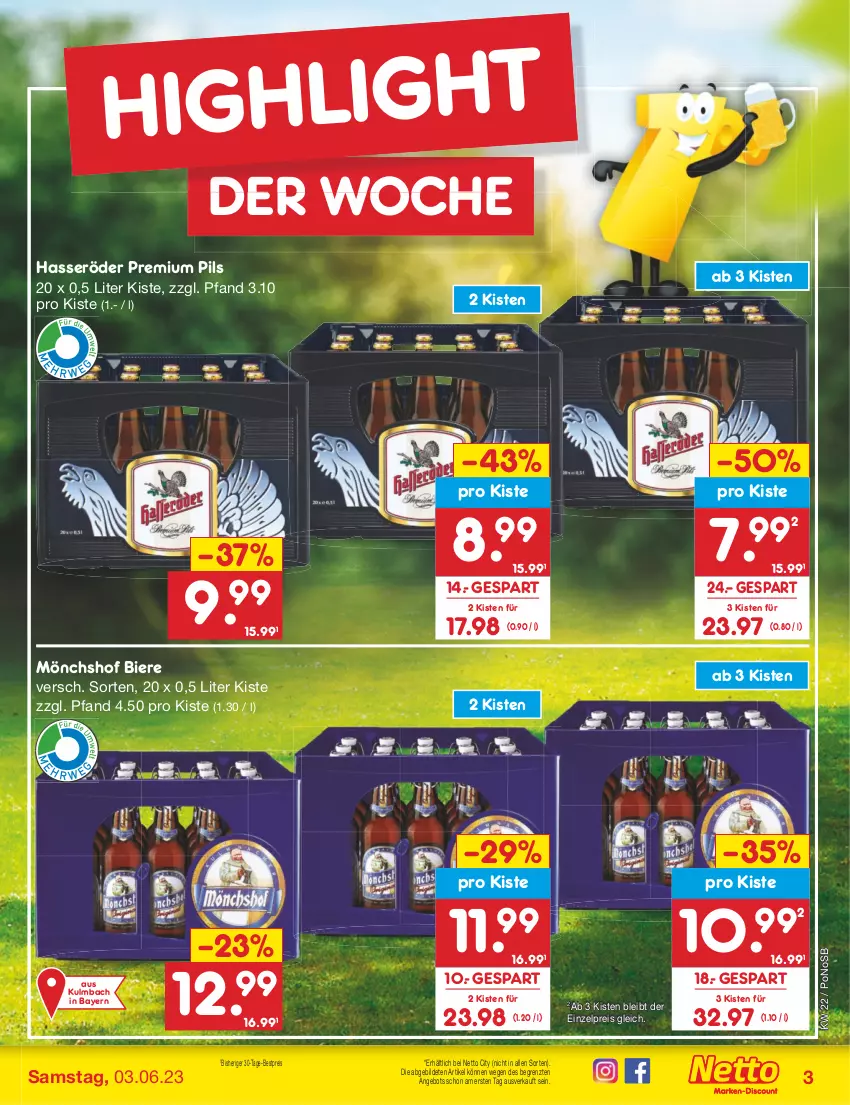 Aktueller Prospekt Netto Marken-Discount - Filial-Angebote - von 30.05 bis 03.06.2023 - strona 3 - produkty: angebot, bestpreis, bier, Biere, eis, hasseröder, mönchshof, pils, premium pils, reis, Ti, ZTE