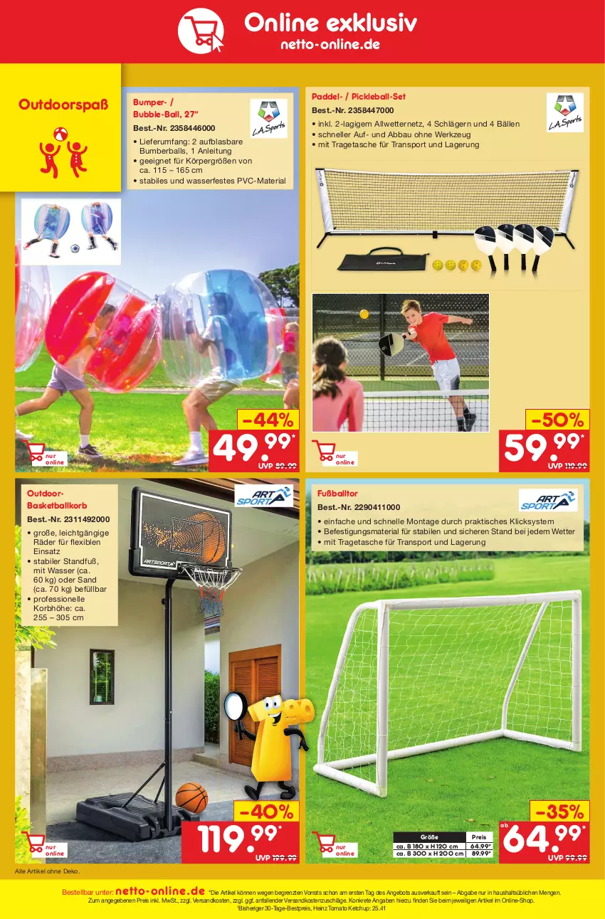 Aktueller Prospekt Netto Marken-Discount - Filial-Angebote - von 30.05 bis 03.06.2023 - strona 46 - produkty: Abba, angebot, ball, Bau, bestpreis, eis, elle, Fußball, heinz, ketchup, korb, ndk, reis, Ria, rum, Sport, Tasche, Ti, tisch, tomato ketchup, tragetasche, wasser, werkzeug, ZTE