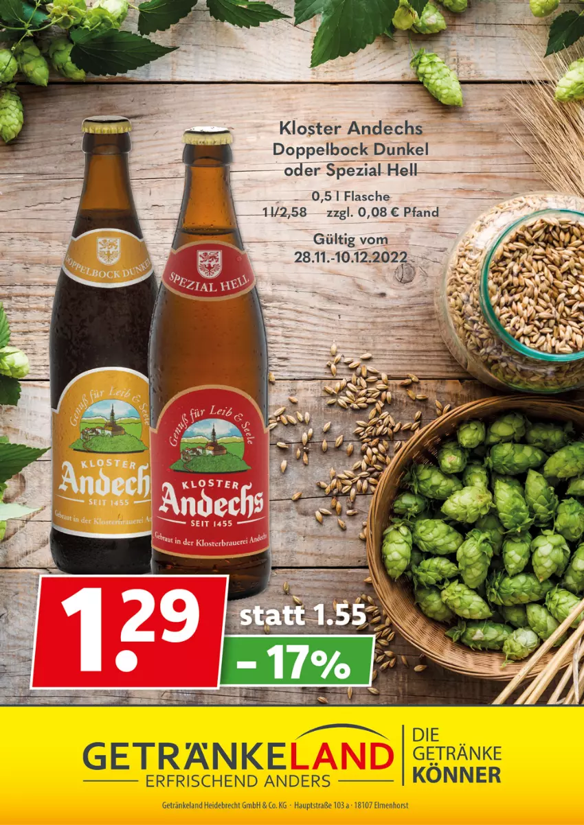 Aktueller Prospekt Getraenkeland - von 28.11 bis 10.12.2022 - strona 12 - produkty: Elan, flasche, getränk, getränke, Kloster Andechs, Spezi, Ti