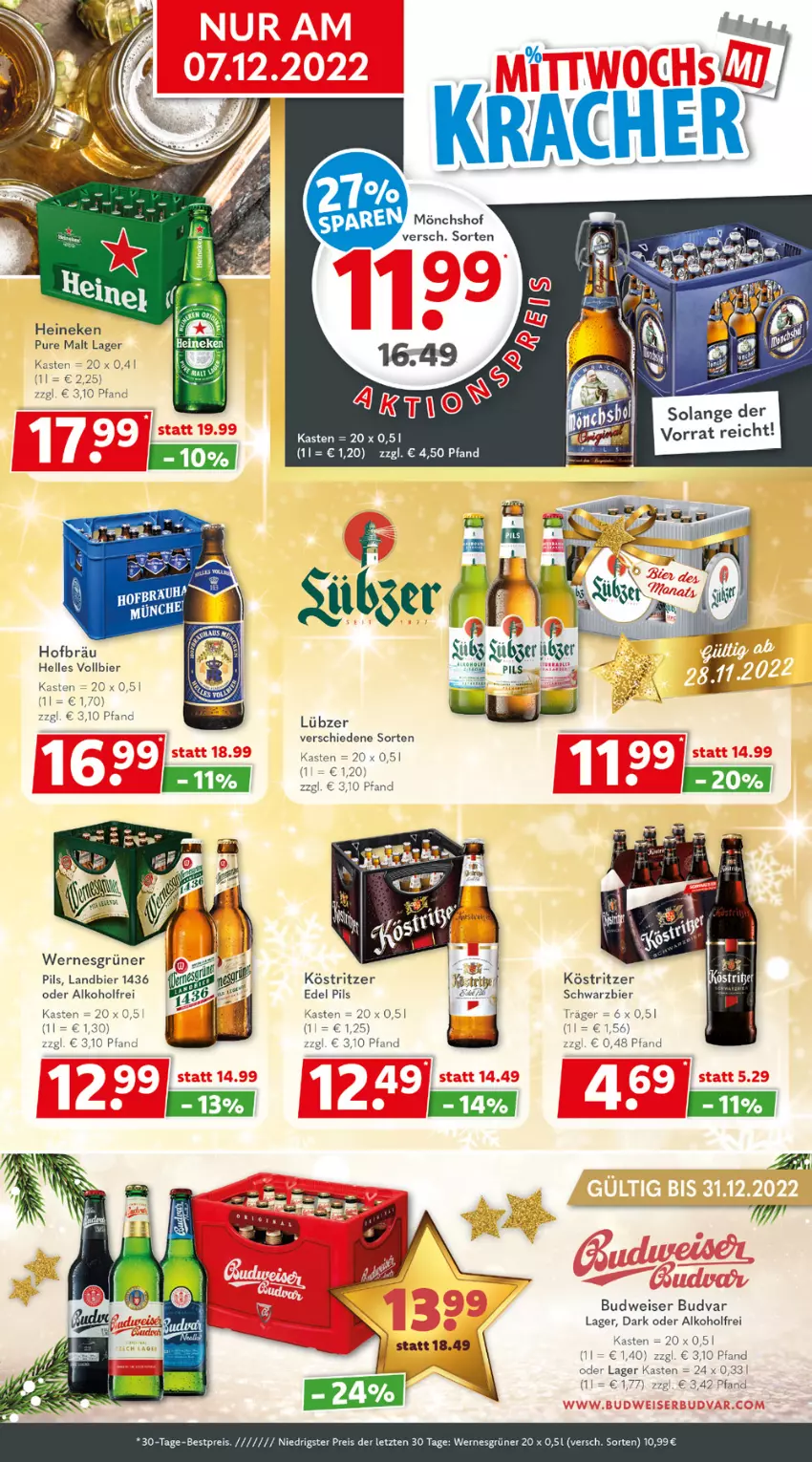 Aktueller Prospekt Getraenkeland - von 28.11 bis 10.12.2022 - strona 3 - produkty: alkohol, bier, budweiser, eis, elle, heineken, köstritzer, Lübzer, mönchshof, pils