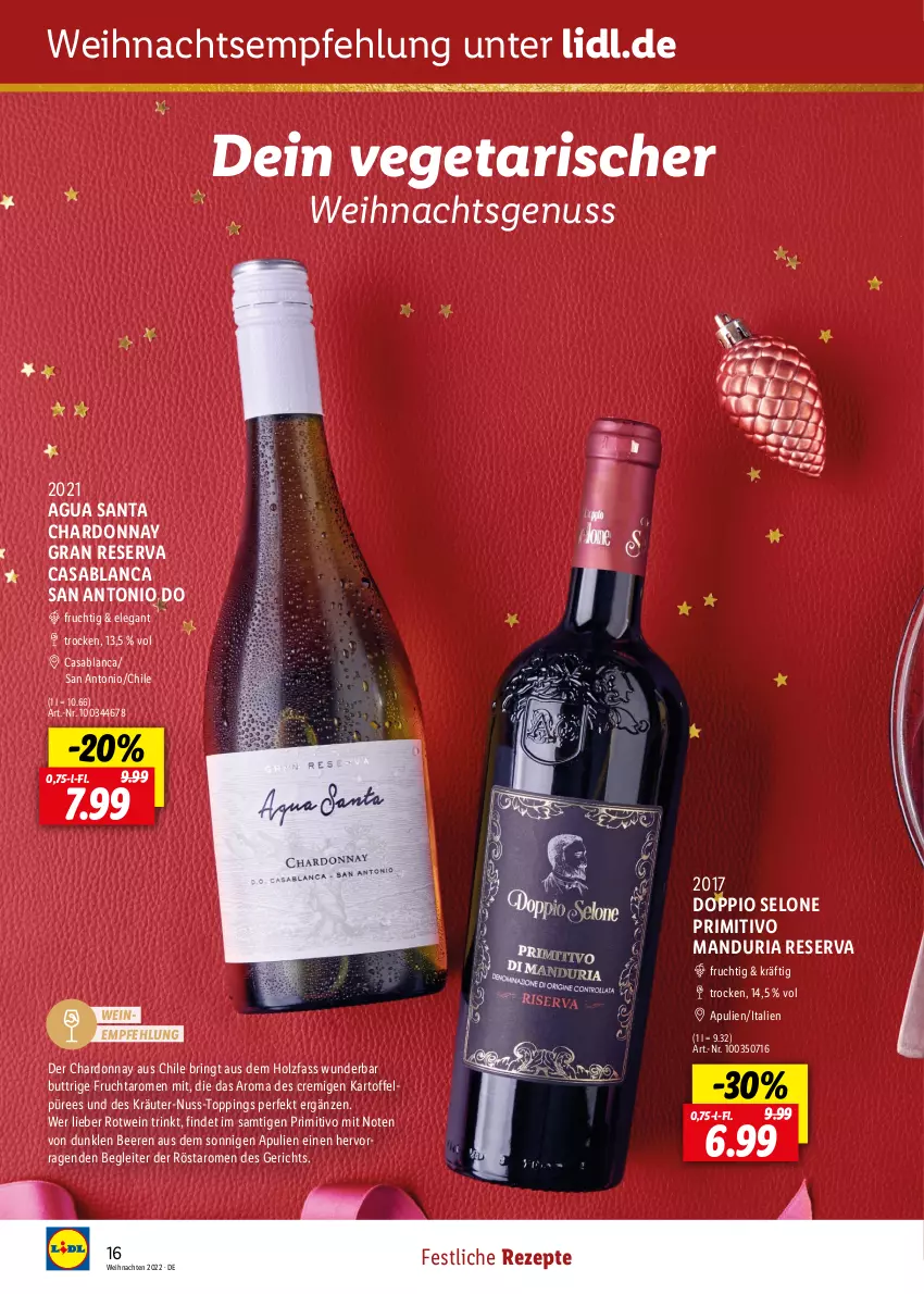 Aktueller Prospekt Lidl - Entspannte Adventszeit - von 09.11 bis 30.11.2022 - strona 16 - produkty: beere, beeren, chardonnay, frucht, Holz, kartoffel, kräuter, nuss, primitivo, püree, rezept, rezepte, Ria, ring, rotwein, Ti, Vegeta, weihnachten, wein, weine