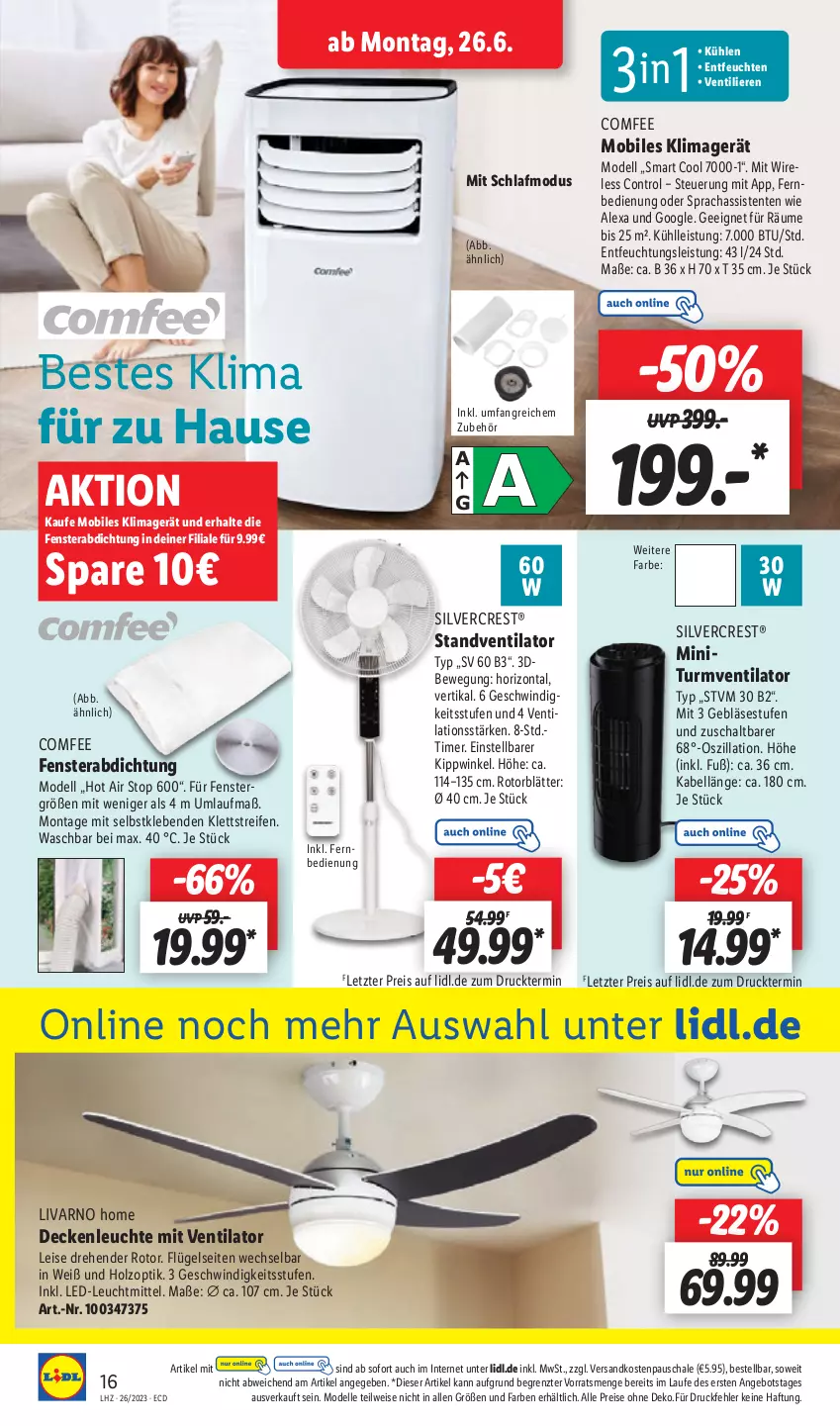 Aktueller Prospekt Lidl - Aktionsprospekt - von 26.06 bis 01.07.2023 - strona 22 - produkty: alexa, angebot, decke, deckenleuchte, dell, eis, elle, ente, fenster, fernbedienung, Holz, klimagerät, Leuchte, leuchtmittel, Mode, ndk, reifen, reis, rel, Schal, Schale, silvercrest, standventilator, Ti, timer, turmventilator, ventilator, ZTE