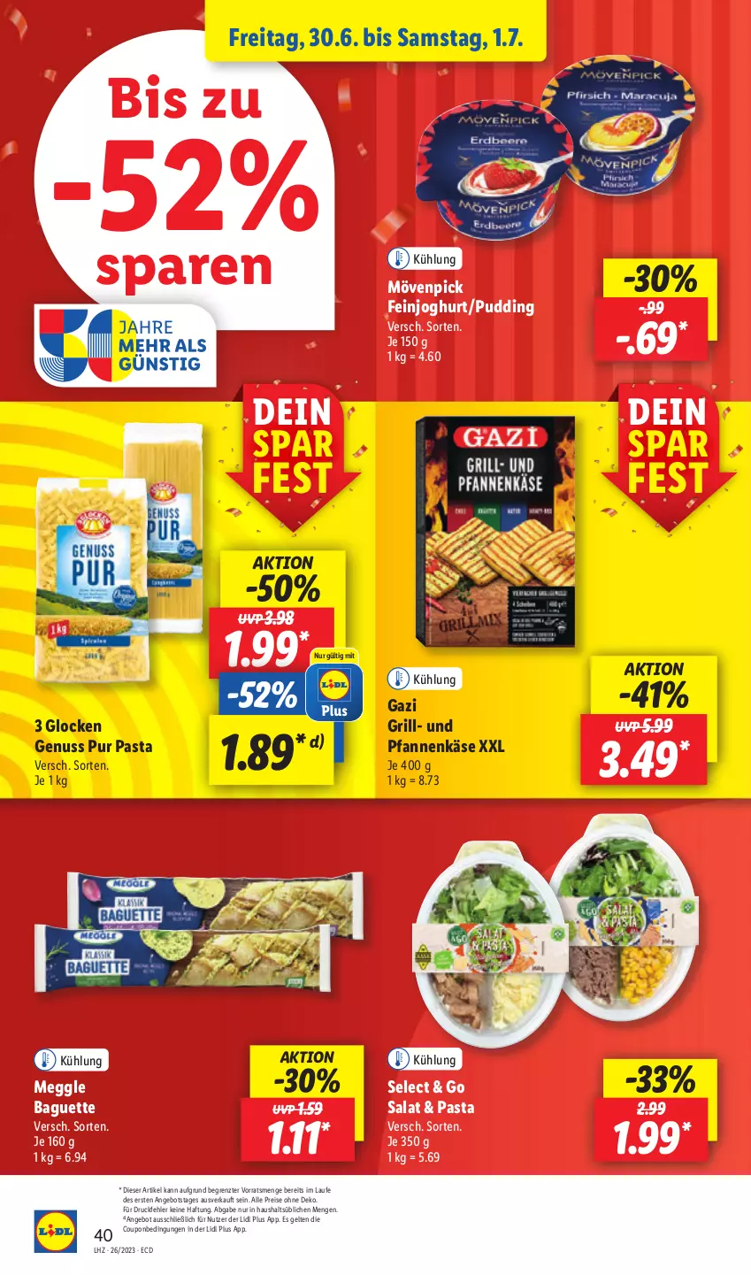 Aktueller Prospekt Lidl - Aktionsprospekt - von 26.06 bis 01.07.2023 - strona 48 - produkty: angebot, baguette, coupon, drucker, eis, Engel, feinjoghurt, grill, joghur, joghurt, Käse, kerze, meggle, mövenpick, nuss, papier, pasta, pfanne, pfannen, pfannenkäse, pudding, reis, salat, Ti, und pfanne, ZTE