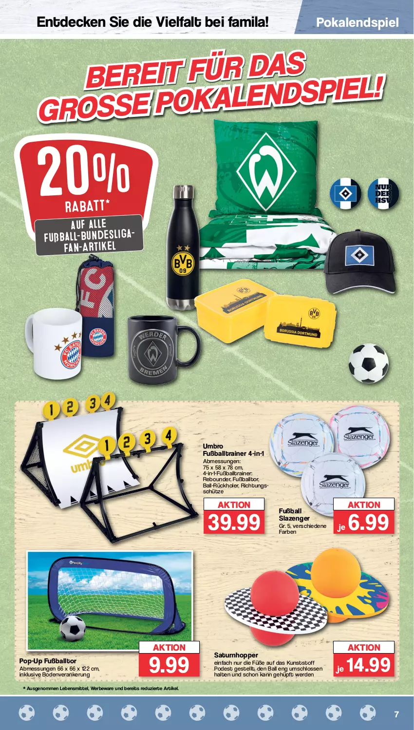 Aktueller Prospekt Famila - Prospekte - von 30.05 bis 03.06.2023 - strona 7 - produkty: ball, decke, erde, Fußball, lebensmittel, Schütze, slazenger, Ti, Umbro