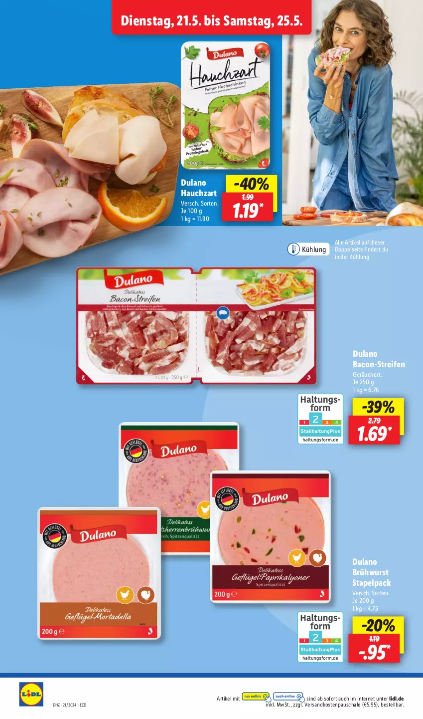 Aktueller Prospekt Lidl - Aktionsprospekt - von 21.05 bis 25.05.2024 - strona 4 - produkty: bacon, Brühwurst, dulano, ndk, reifen, Schal, Schale, Ti, wurst