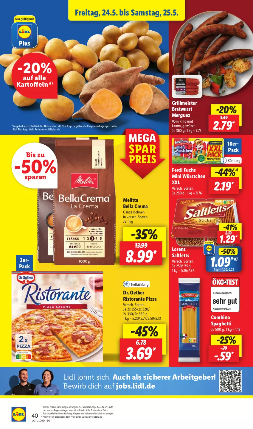 Aktueller Prospekt Lidl - Aktionsprospekt - von 21.05 bis 25.05.2024 - strona 48 - produkty: angebot, bella crema, bohne, bohnen, bratwurst, coupon, Dr. Oetker, drucker, eis, Engel, ferdi fuchs, gewürz, grill, kartoffel, kartoffeln, kerze, lamm, lorenz, Meister, melitta, papier, pizza, preisvorteil, reis, rind, ristorante, ristorante pizza, saltletts, spaghetti, Ti, wurst, würstchen, ZTE