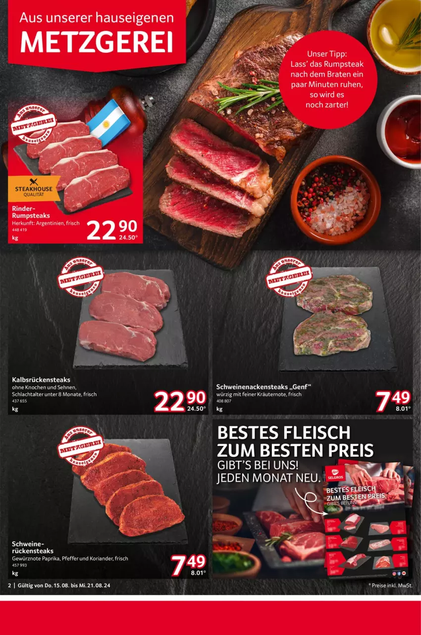 Aktueller Prospekt Selgros - Food - von 15.08 bis 21.08.2024 - strona 2 - produkty: braten, eis, gewürz, Koriander, kräuter, kräutern, Nackensteak, nackensteaks, paprika, pfeffer, reis, Ria, Rückensteak, rückensteaks, rum, rumpsteak, schwein, schweine, schweinenacken, steak, steaks, Ti, wein, weine