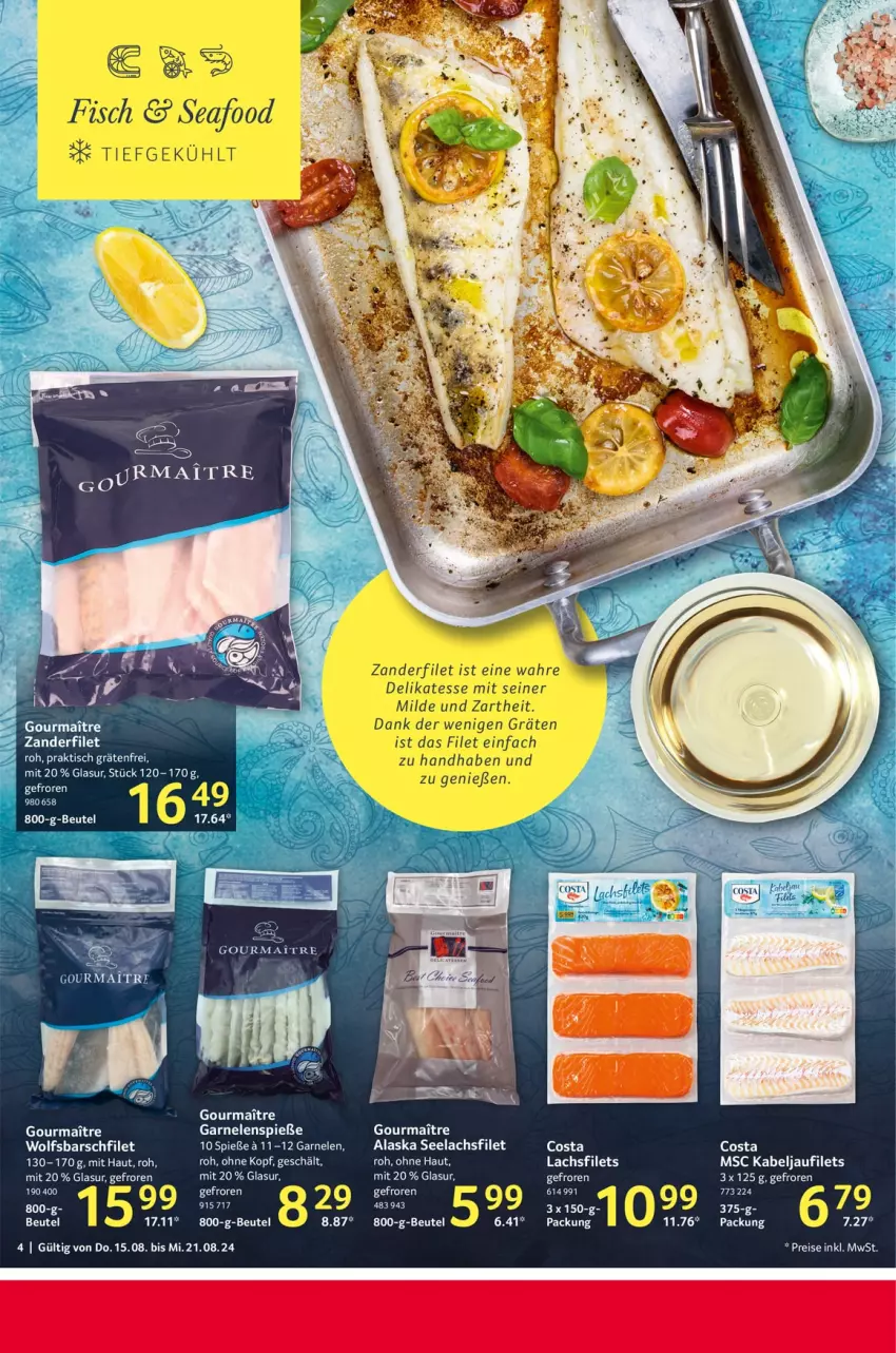 Aktueller Prospekt Selgros - Food - von 15.08 bis 21.08.2024 - strona 4 - produkty: beutel, eis, elle, filet, filets, fisch, garnelen, kabeljaufilet, lachs, lachsfilet, lachsfilets, reis, seelachsfilet, Ti, tisch, wolfsbarsch, Zander