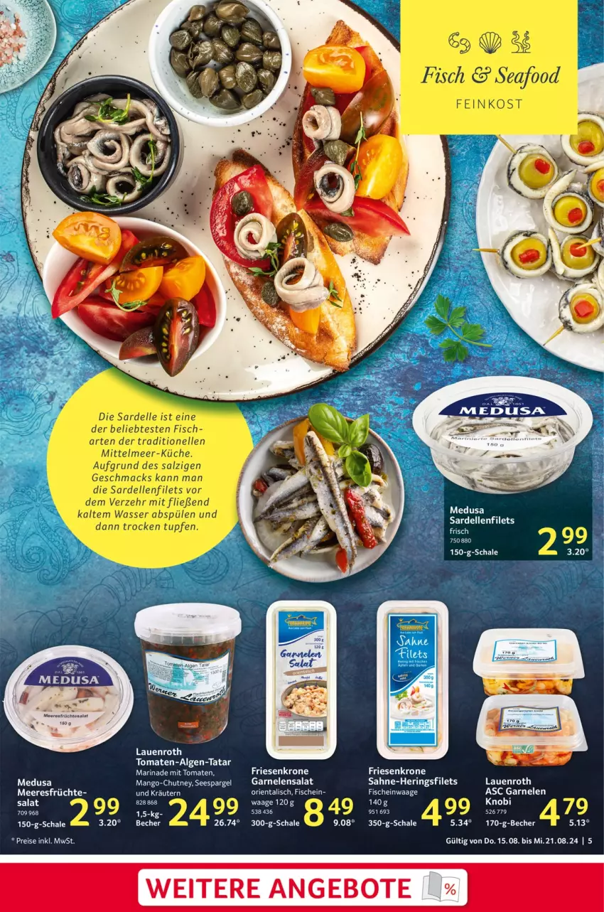 Aktueller Prospekt Selgros - Food - von 15.08 bis 21.08.2024 - strona 5 - produkty: angebot, angebote, Becher, eis, filet, filets, fisch, fische, früchte, garnelen, hering, Herings, heringsfilets, kräuter, kräutern, krone, LG, mango, marinade, meeresfrüchte, reis, ring, sahne, salat, Schal, Schale, spargel, tesa, Ti, tomate, tomaten, Waage