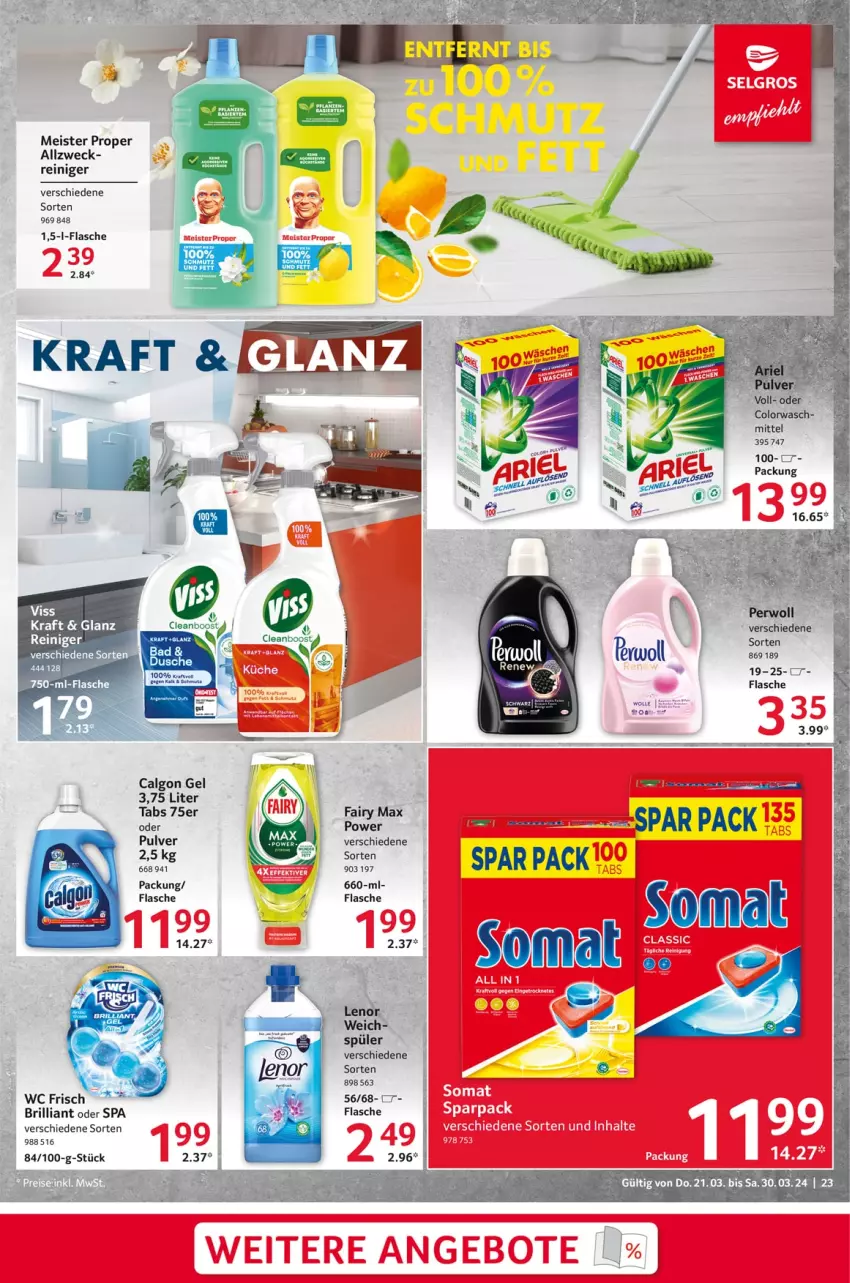 Aktueller Prospekt Selgros - Food - von 21.03 bis 30.03.2024 - strona 23 - produkty: Bad, calgon, dusche, eis, fairy, flasche, kraft, LG, Meister, meister proper, reiniger, Ti, wc frisch, weck