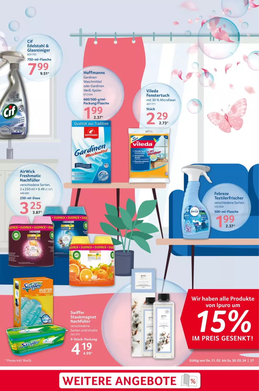 Aktueller Prospekt Selgros - Food - von 21.03 bis 30.03.2024 - strona 27 - produkty: airwick, Cif, edelstahl, febreze, fenster, flasche, Gardinen, Glasreiniger, reiniger, Textilerfrischer, Ti, tuc, vileda, waschmittel, WICK