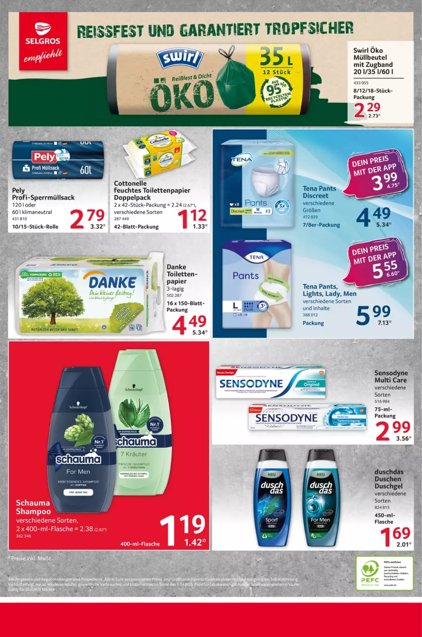 Aktueller Prospekt Selgros - Food - von 21.03 bis 30.03.2024 - strona 28 - produkty: beutel, cottonelle, Discreet, duschdas, dusche, duschgel, eis, elle, feuchtes toilettenpapier, flasche, kraft, kräuter, müllbeutel, Pants, papier, pely, reis, reiss, sac, sensodyne, shampoo, swirl, Ti, toilettenpapier