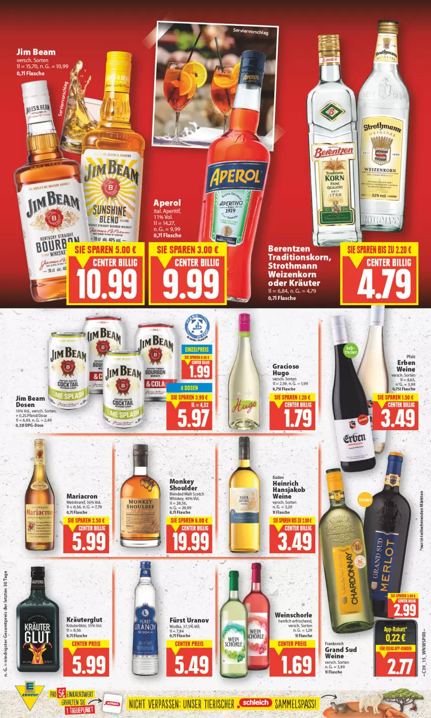 Aktueller Prospekt Edeka - Angebote der Woche - von 25.09 bis 30.09.2023 - strona 15 - produkty: Bad, eis, flasche, gracioso, grand sud, jako, jim beam, korn, kräuter, kräuterlikör, likör, oder kräuter, reis, rel, Ria, ring, schorle, scotch, Ti, tuc, wein, weinbrand, weine, weinschorle, whiskey, wodka, ZTE