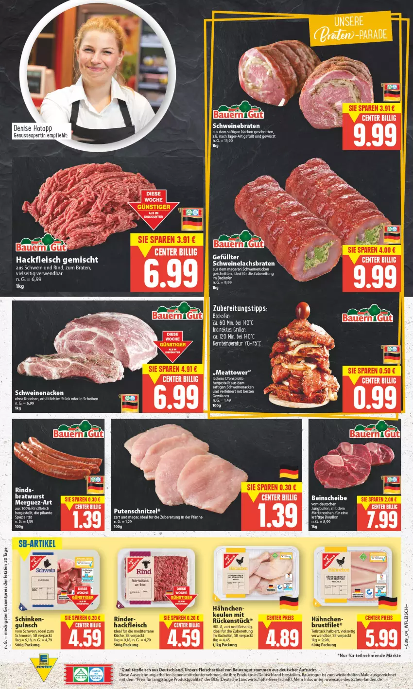 Aktueller Prospekt Edeka - Angebote der Woche - von 25.09 bis 30.09.2023 - strona 4 - produkty: auer, backofen, Bau, Bauer, bauerngut, braten, bratwurst, eis, elle, fleisch, gewürz, hackfleisch, hackfleisch gemischt, jungbullen, lachs, Lachsbraten, lebensmittel, LG, nuss, Ofen, pfanne, pute, putenschnitzel, reis, rel, rind, rinder, rwe, saft, schnitten, schnitzel, schwein, schwein und rind, schweine, schweinebraten, Schweinelachs, schweinerücken, Spezi, Ti, wein, weine, wurst, ZTE