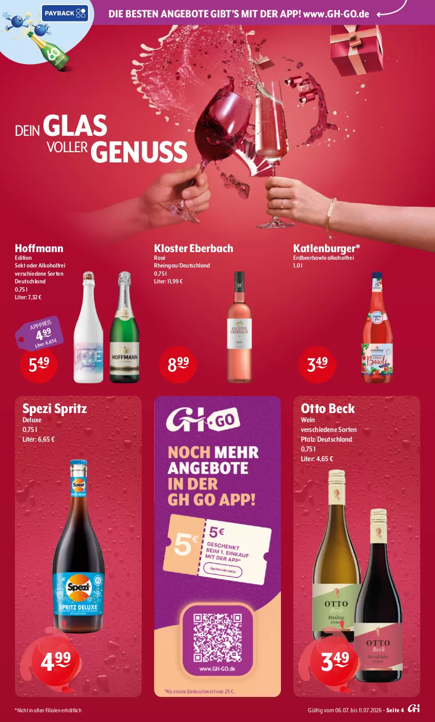 Aktueller Prospekt Getraenke Hoffmann - Prospekte - von 06.07 bis 11.07.2026 - strona 4 - produkty: alkohol, angebot, angebote, bowle, burger, eis, katlenburger, Kloster Eberbach, nuss, sekt, Spezi, Ti, wein