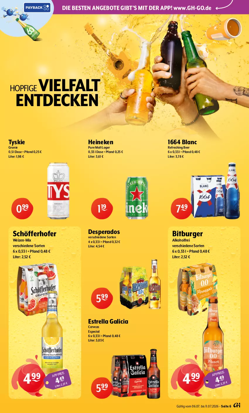 Aktueller Prospekt Getraenke Hoffmann - Prospekte - von 06.07 bis 11.07.2026 - strona 6 - produkty: alkohol, angebot, angebote, bitburger, burger, decke, desperados, eis, heineken, rel, schöfferhofer, Ti, tyskie