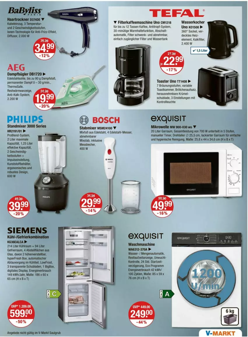 Aktueller Prospekt Vmarkt - Prospekte - von 24.07 bis 30.07.2025 - strona 15 - produkty: aeg, angebot, angebote, auto, Becher, Behälter, brötchen, brötchenaufsatz, Dampfbügler, edelstahl, eis, elle, ente, filterkaffee, garraum, gefrierkombination, haartrockner, kaffee, kaffeemaschine, Kocher, lack, Leuchte, LG, Messbecher, messer, mikrowelle, Mixer, Philips, Rauch, Reinigung, Ria, Schal, schubladen, siemens, stabmixer, standmixer, tasse, tefal, teller, Ti, timer, tisch, toast, toaster, Trockner, waschmaschine, wasser, wasserkocher, wassertank