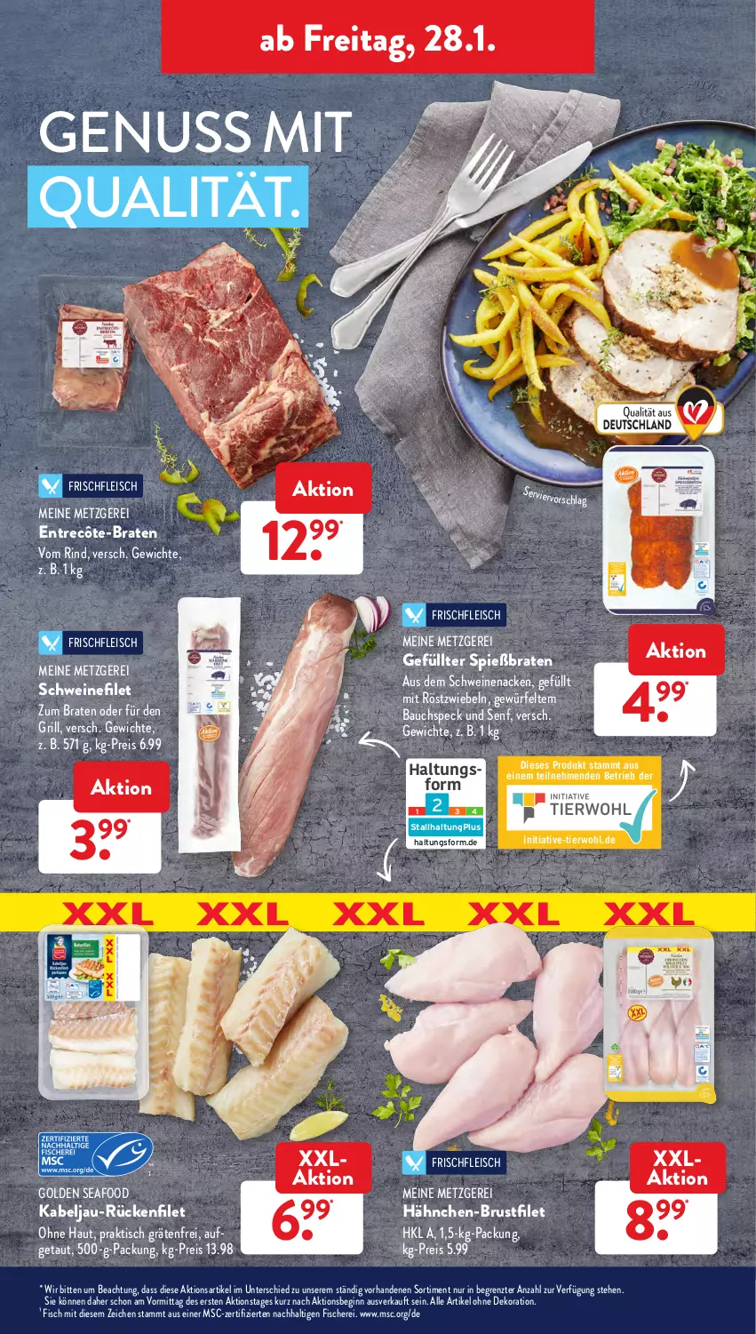 Aktueller Prospekt AldiSud - ALDI Aktuell - von 24.01 bis 29.01.2022 - strona 21 - produkty: alle artikel ohne dekoration, Bau, braten, brustfilet, dekoration, eis, entrecôte, filet, fisch, fische, Fischer, fleisch, gin, grill, hähnchen-brustfilet, mit röstzwiebeln, nuss, reis, rind, röstzwiebeln, Schere, schwein, schweine, schweinefilet, schweinenacken, senf, Speck, Ti, tisch, wein, weine, würfel, ZTE, zwiebel, zwiebeln