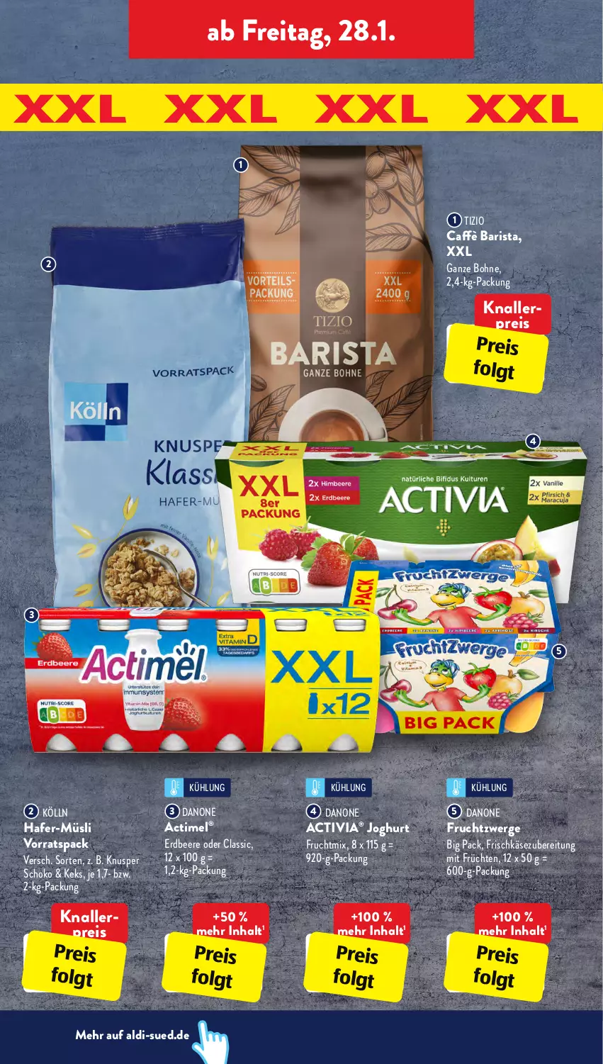 Aktueller Prospekt AldiSud - ALDI Aktuell - von 24.01 bis 29.01.2022 - strona 24 - produkty: actimel, activia, aldi, beere, bohne, danone, danone activia, danone fruchtzwerge, eis, erdbeere, frischkäse, frischkäsezubereitung, frucht, früchte, früchten, fruchtzwerge, hafer, joghur, joghurt, Käse, keks, knallerpreis, kölln, LG, müsli, reis, schoko, Ti