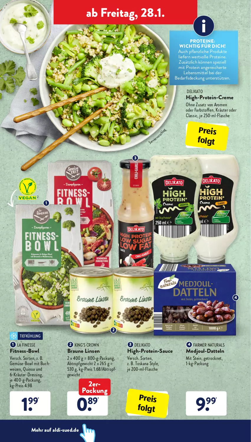 Aktueller Prospekt AldiSud - ALDI Aktuell - von 24.01 bis 29.01.2022 - strona 28 - produkty: aldi, braun, buch, creme, Datteln, dressing, eis, finesse, flasche, kräuter, lebensmittel, LG, linsen, natur, natura, quinoa, reis, sauce, Spezi, Ti