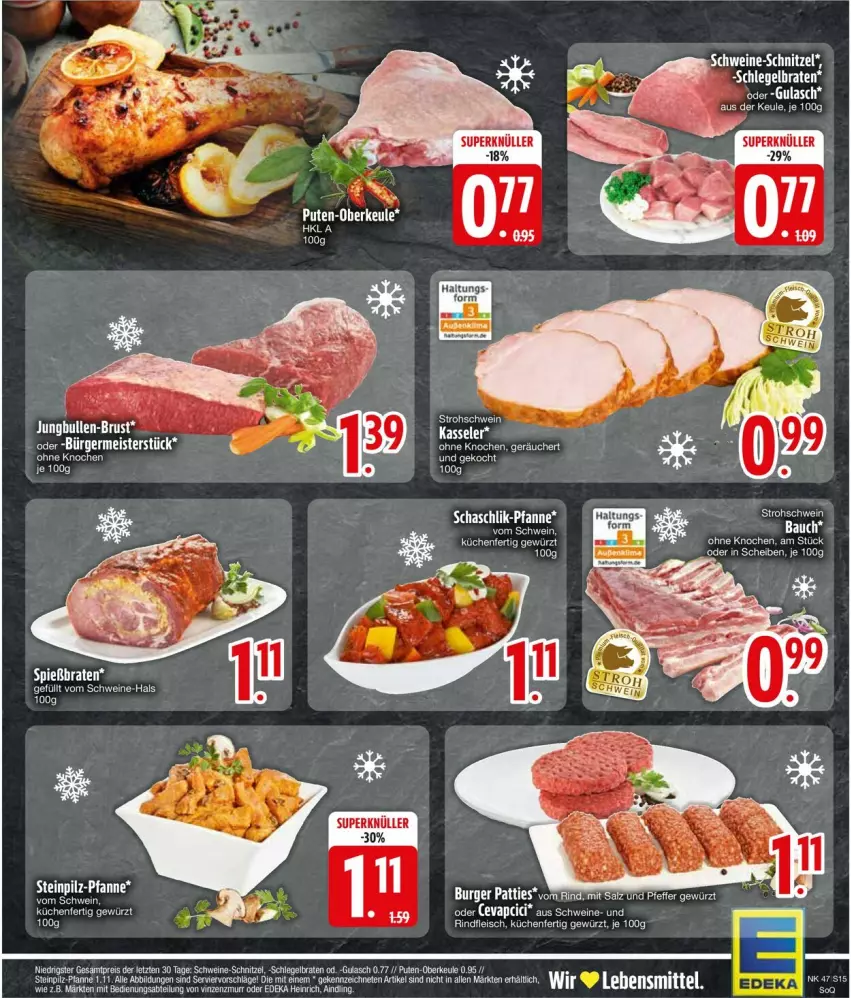 Aktueller Prospekt Edeka - Prospekte - von 18.11 bis 23.11.2024 - strona 17 - produkty: Bau, eis, ente, gulasch, pfanne, pute, reis, schnitzel, schwein, schweine, schweine-schnitzel, Ti, wein, weine, ZTE