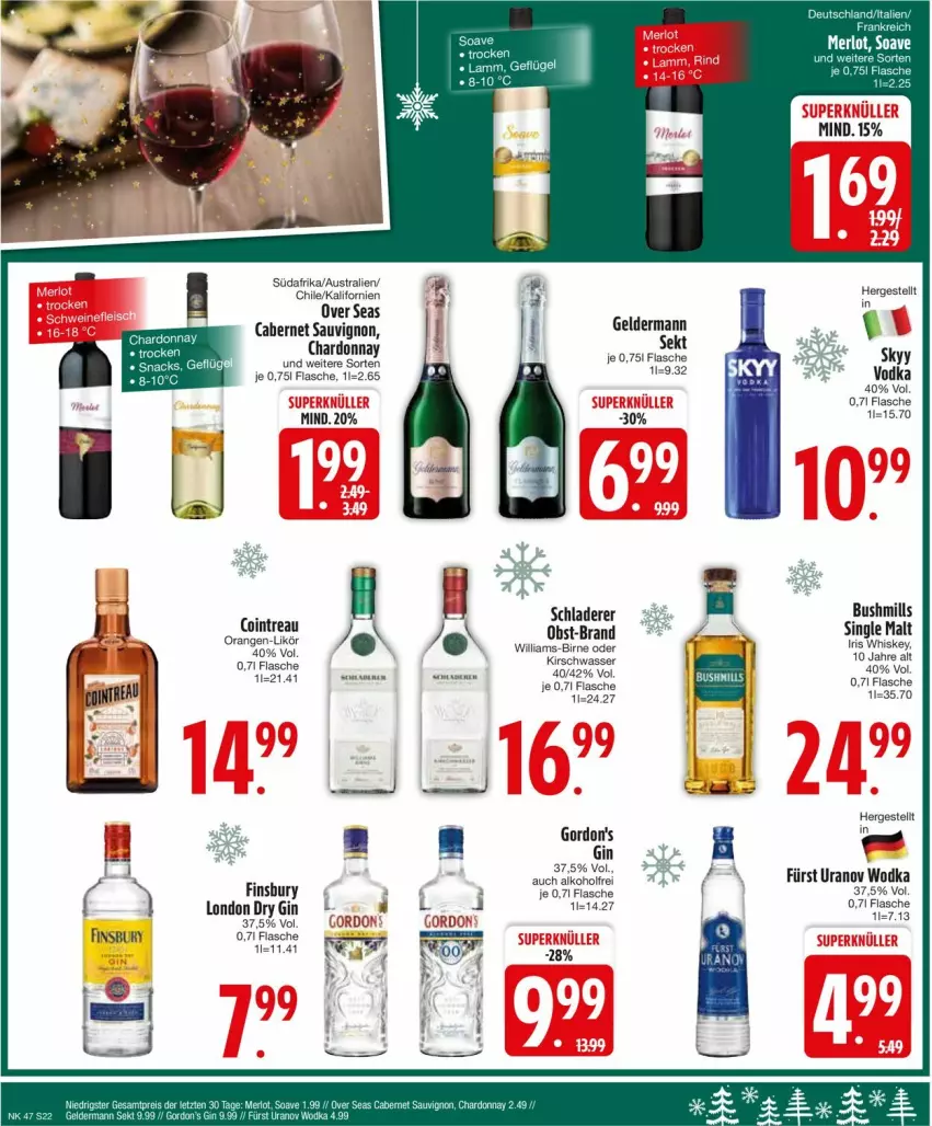 Aktueller Prospekt Edeka - Prospekte - von 18.11 bis 23.11.2024 - strona 24 - produkty: alkohol, aust, cabernet, cabernet sauvignon, chardonnay, finsbury, flasche, geldermann, gin, gordon, gordon's, kirsch, likör, obst, orange, orangen, sauvignon, Schladerer, sekt, single malt, skyy, Skyy Vodka, vodka, wasser, whiskey, wodka