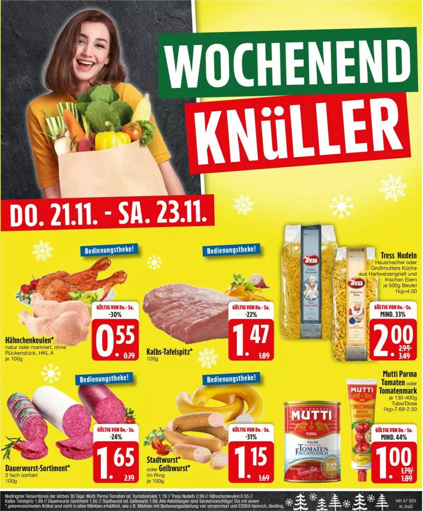 Aktueller Prospekt Edeka - Prospekte - von 18.11 bis 23.11.2024 - strona 27 - produkty: auer, beutel, eier, hartweizen, Hausmacher, küche, mab, mac, Mutti, natur, nudel, nudeln, ring, tafelspitz, Ti, tomate, tomaten, tomatenmark, wurst