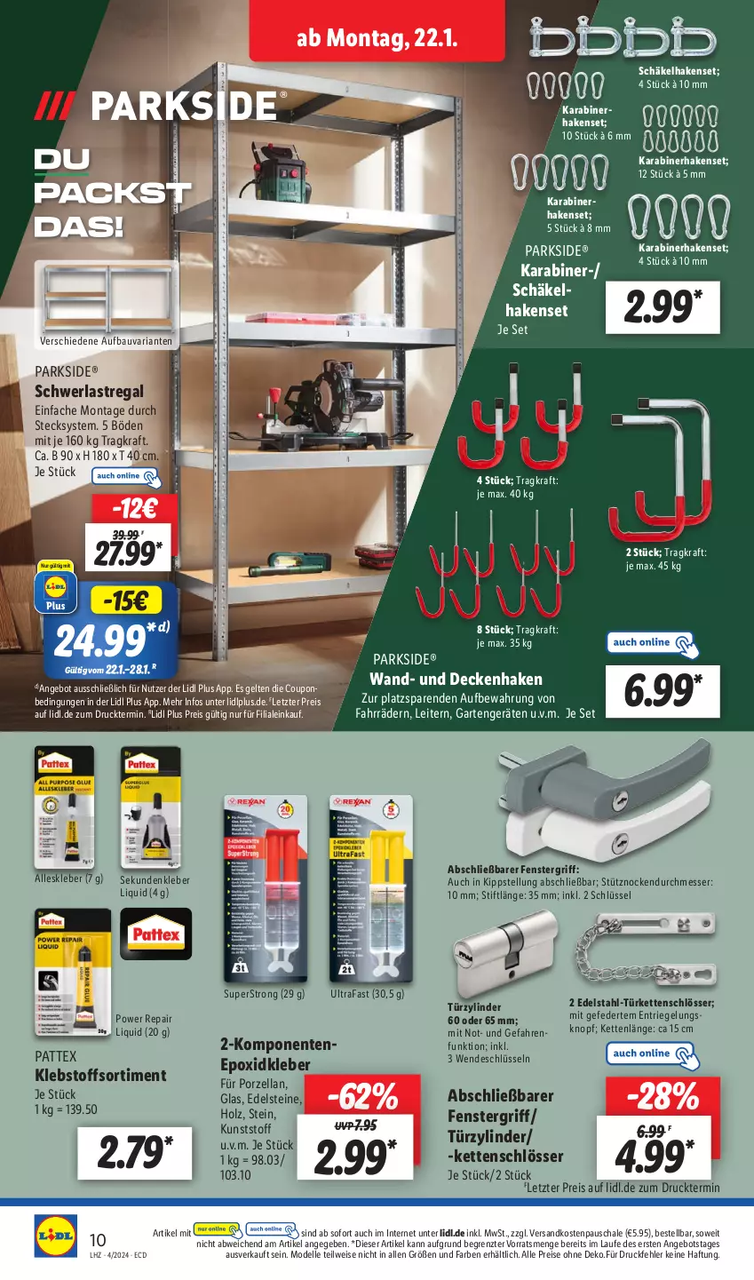 Aktueller Prospekt Lidl - Aktionsprospekt - von 22.01 bis 27.01.2024 - strona 16 - produkty: angebot, Bau, coupon, decke, dell, edelstahl, eis, elle, ente, fenster, Garten, Holz, Kette, kleber, kraft, messer, Mode, ndk, Parkside, pattex, regal, reis, Ria, riegel, Schal, Schale, schwerlastregal, Ti, ZTE