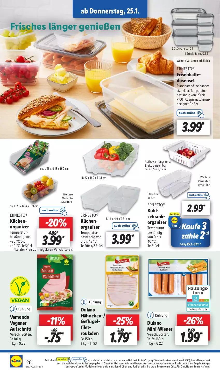 Aktueller Prospekt Lidl - Aktionsprospekt - von 22.01 bis 27.01.2024 - strona 32 - produkty: angebot, aufschnitt, Brei, dell, dulano, eis, elle, ernesto, filet, flasche, Geflügel, korb, küche, Küchen, kühlschrank, Mode, ndk, reis, Ria, rouladen, Schal, Schale, Schrank, spülmaschinen, Ti, wiener, ZTE